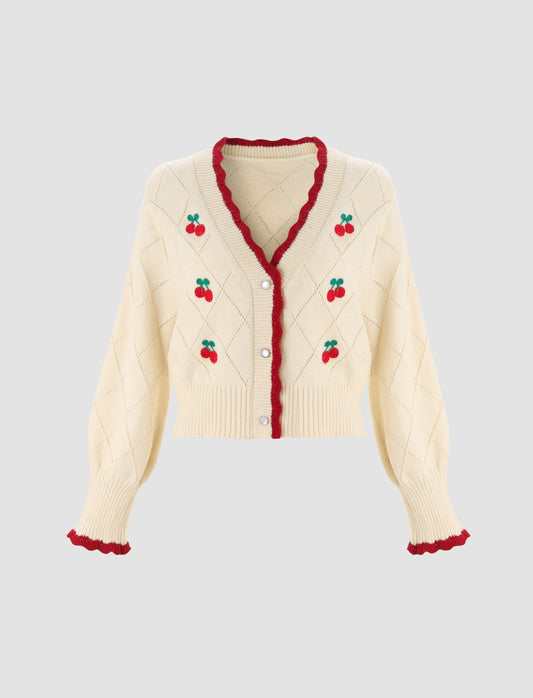 Cherry Decorated Lace Cardigan