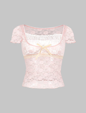 Lace Paneled Square Neck Top