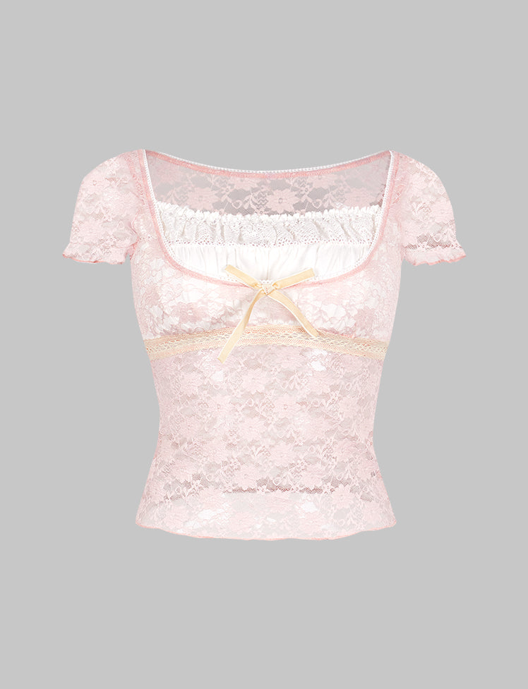 Lace Paneled Square Neck Top