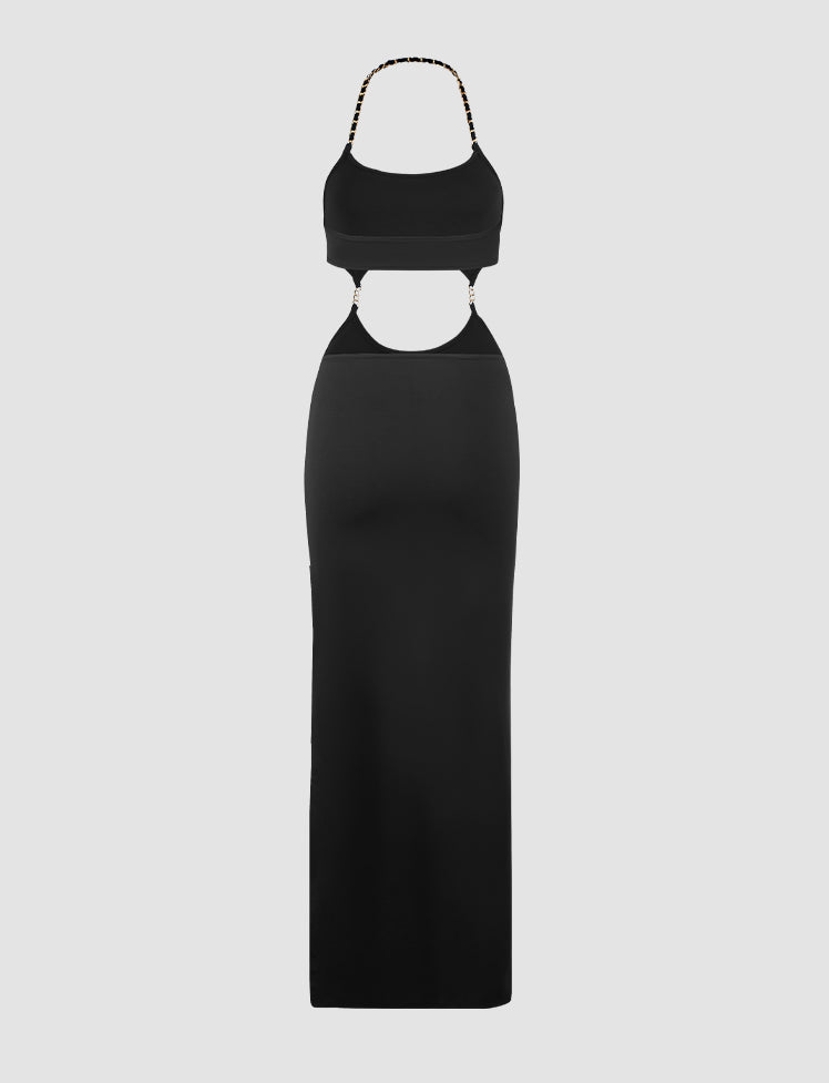 Chain Halter Irregular Cutout Dress