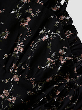 Strap Irregular Black Floral Dress