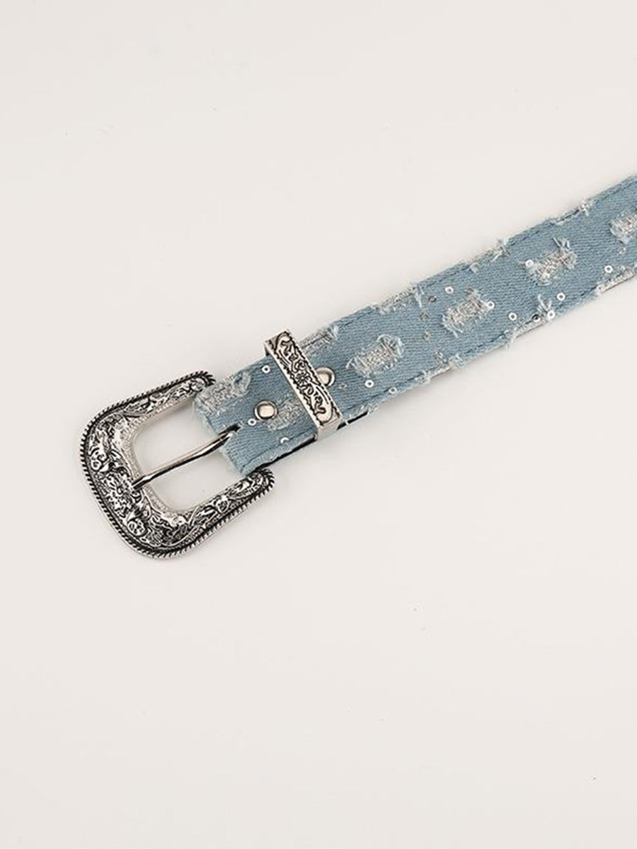 Denim Print Pin Buckle Belt