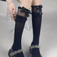 Velvet Lace Bow JK Thigh High Socks