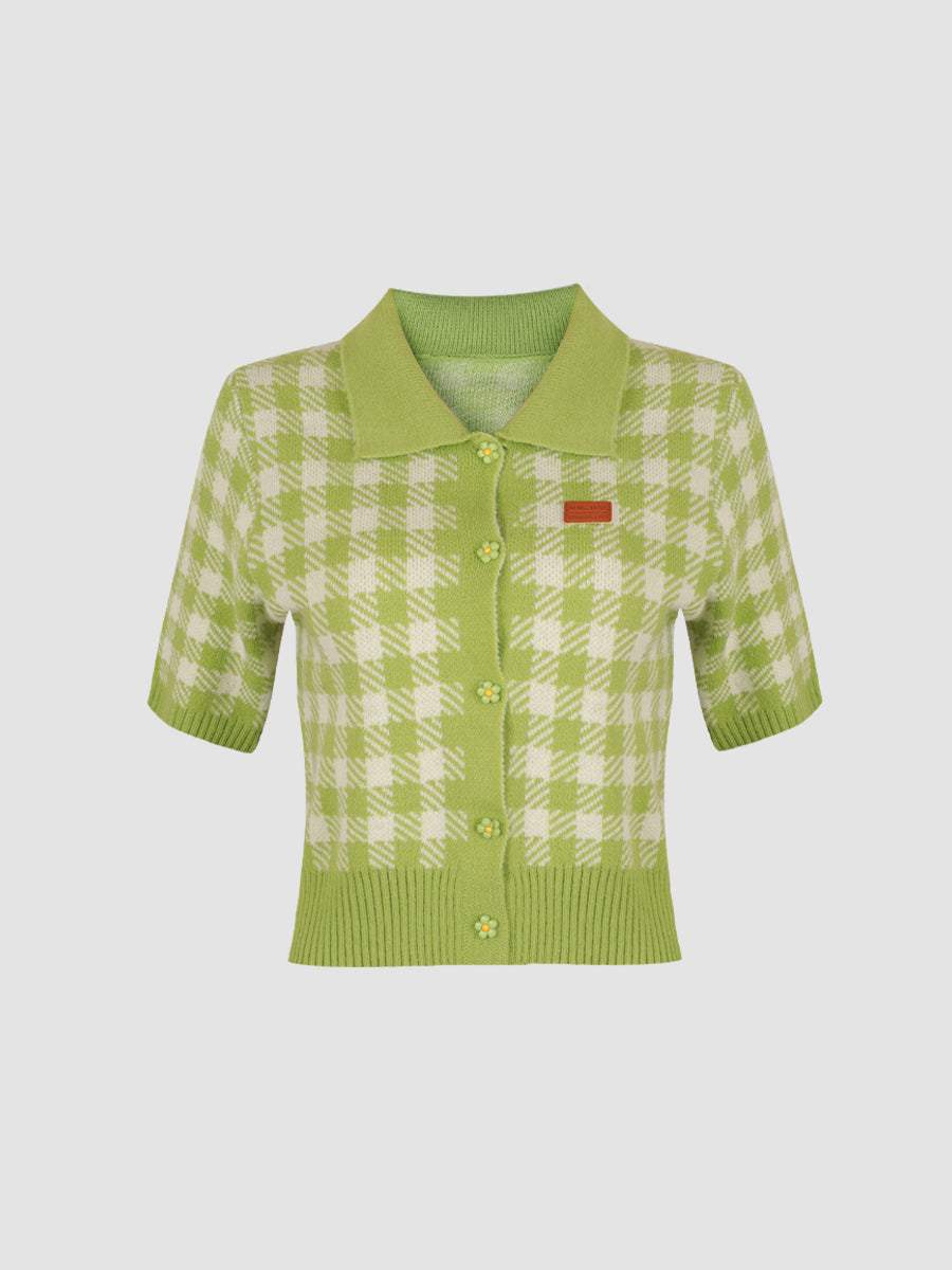 Plaid Floral Button Top