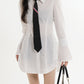 White Shirt Dress with Tie + Knitted Short Sweater Two-Piece Set