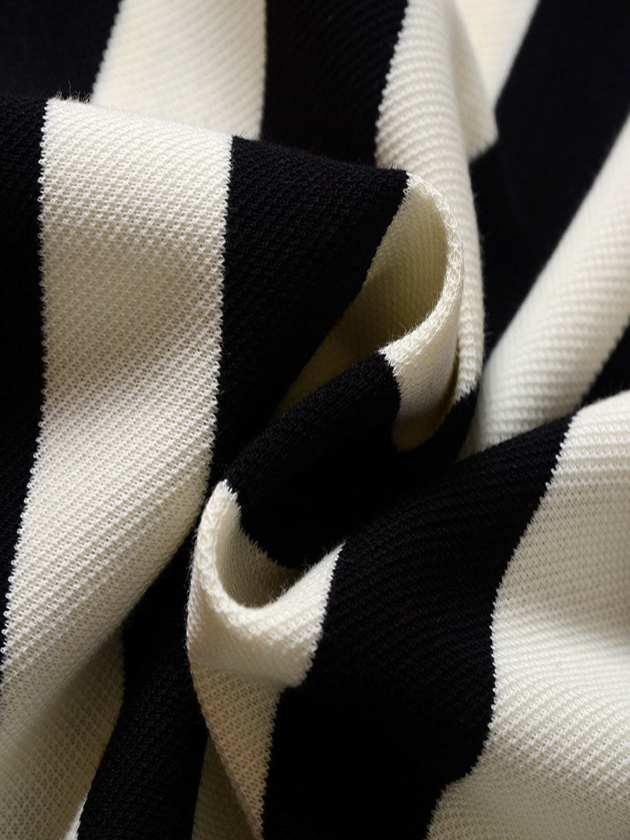 Knitted Black And White Striped Loose T-shirt Top