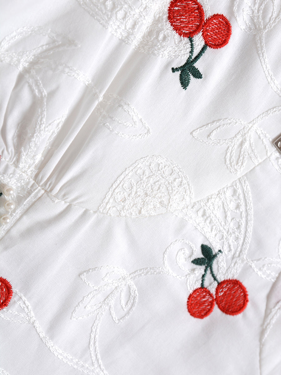 Embroidered Cherry White Dress