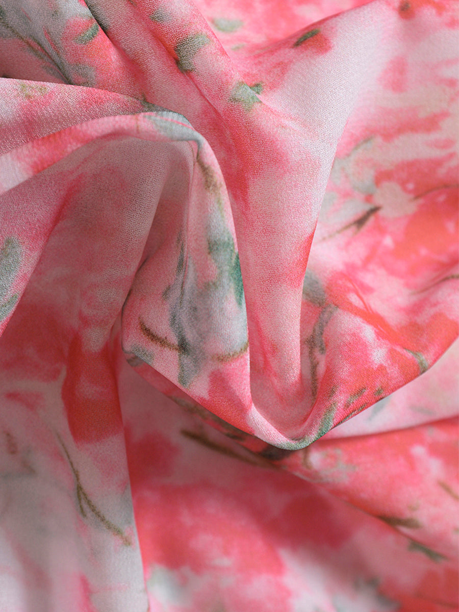 Pink Floral Halter Chiffon Dress
