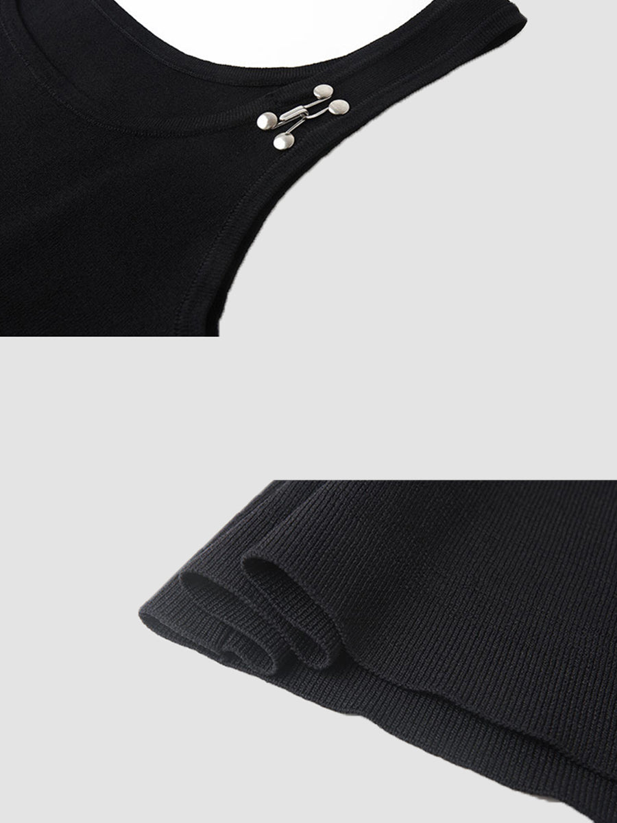 Black Knitted Button Tank Top