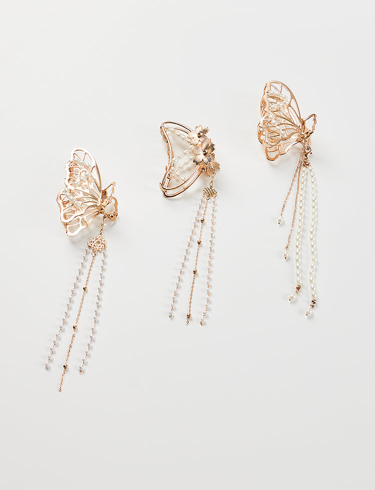 Butterfly Fringed Beaded Hairpin