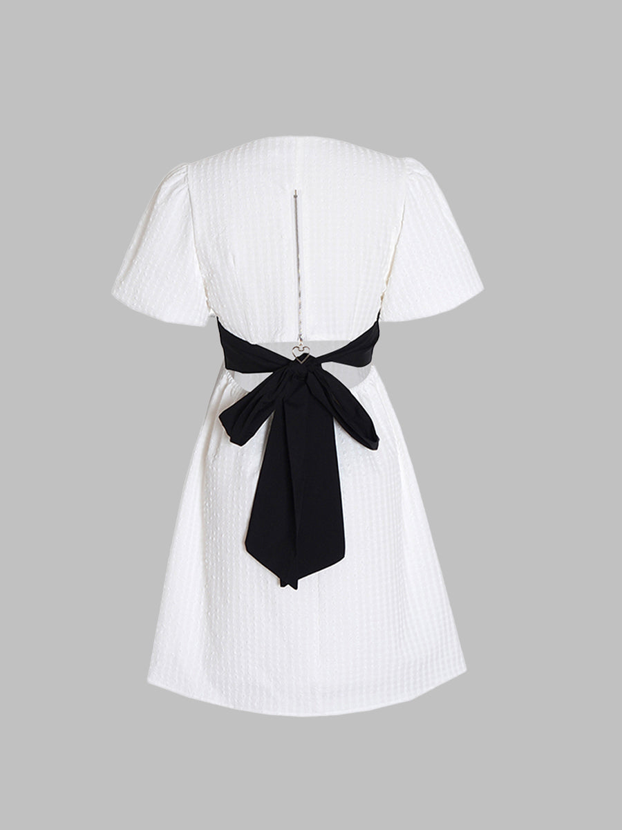 Summer Black And White Bow Dress