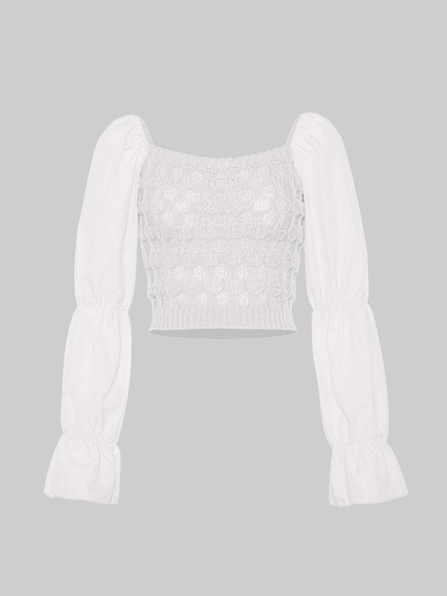Knitted Chiffon Patchwork Long Sleeve Top