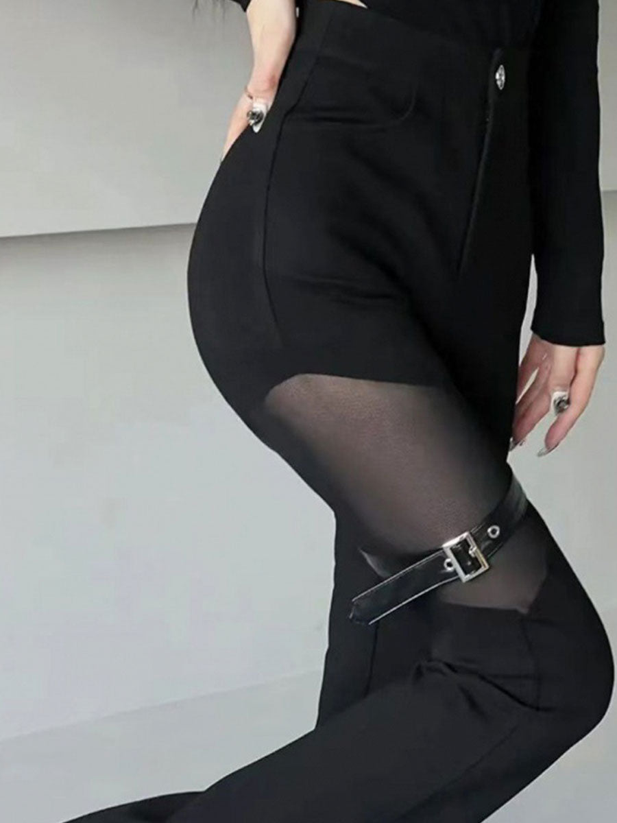 Mesh Patchwork Slim Pants