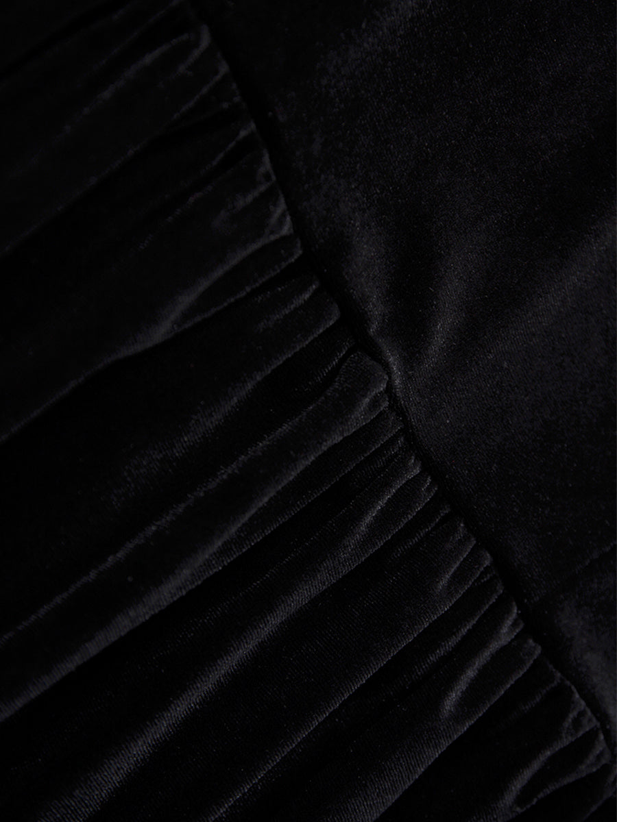 Velvet Pleated Cami Dress with Waist Chain
