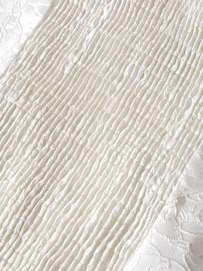 Sweet Jacquard Bubble Sleeve Creamy White Dress