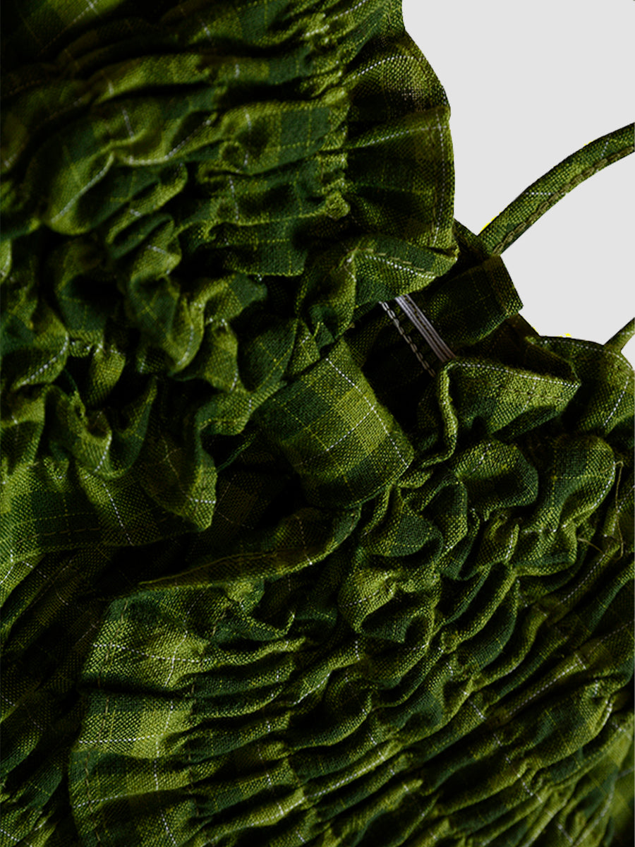Green Checkered Cute Short Sleeve&Pleated Skirt Set