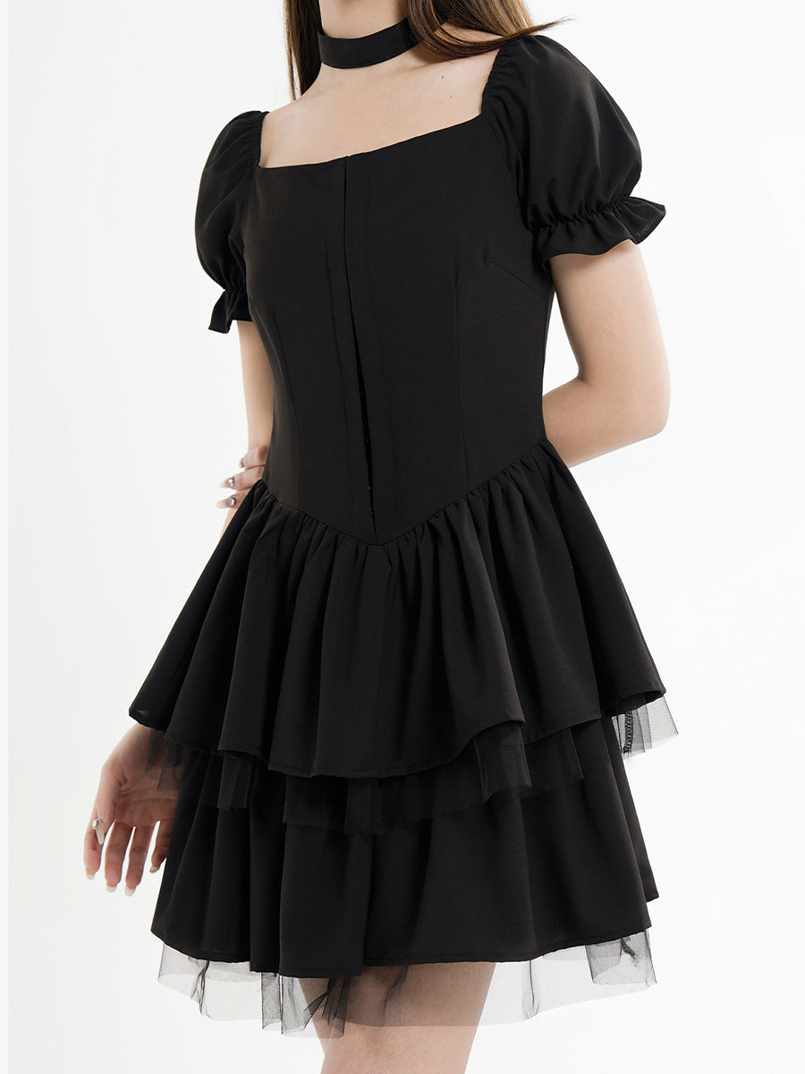 Black Lace Puffy Dress