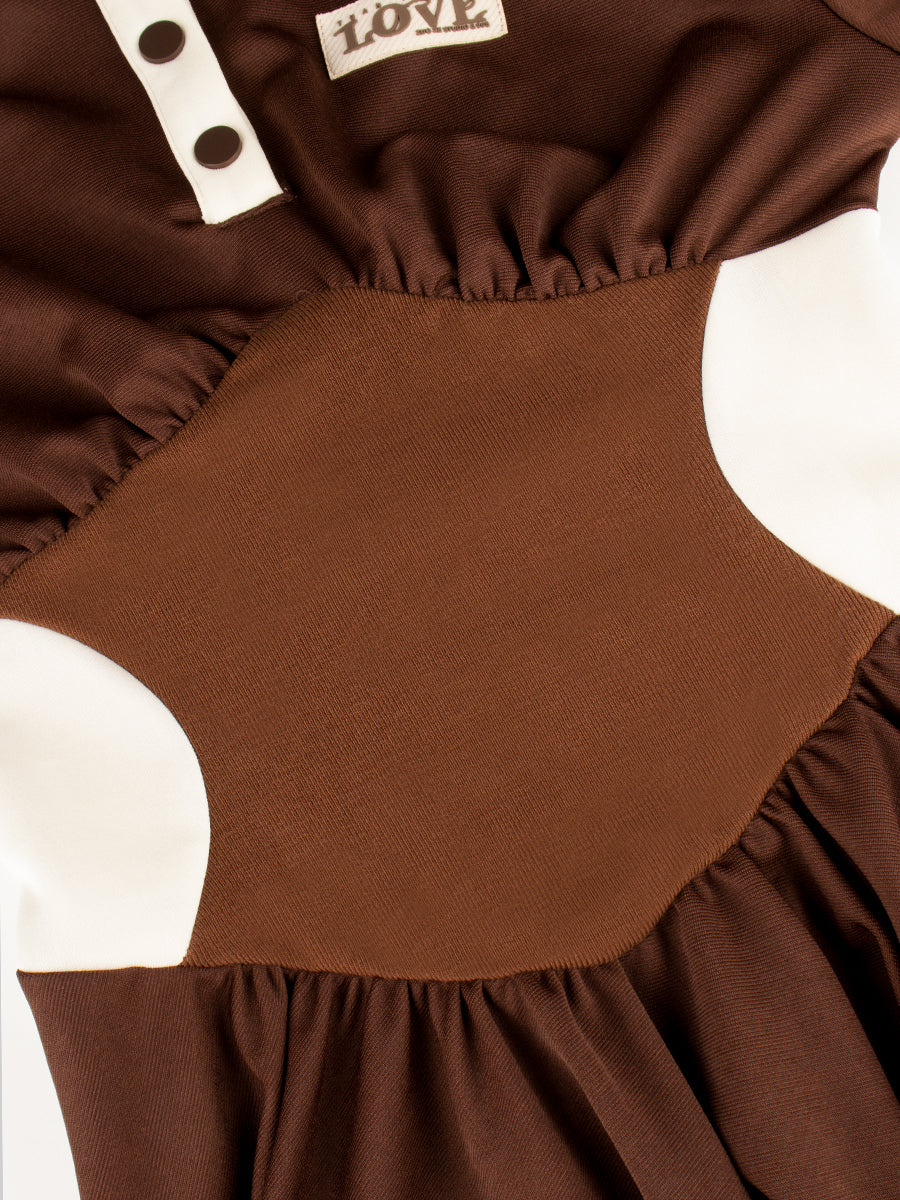 Stretch Pleated Coffee Dress