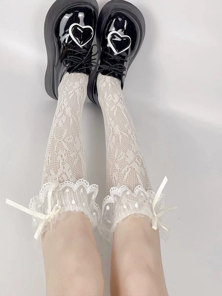 Bow Lace Hollow Thigh High Socks