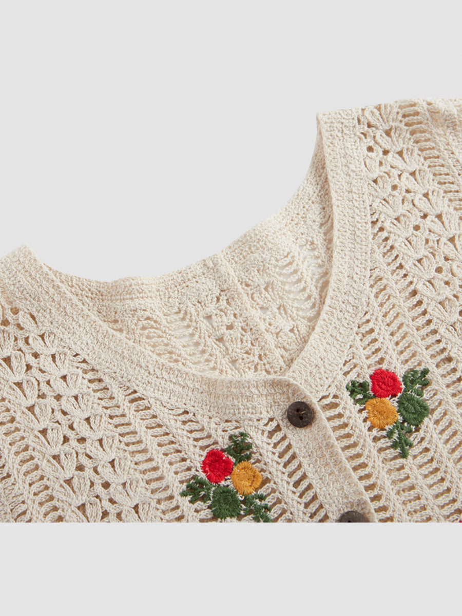 Floral Embroidery Vest Cardigan