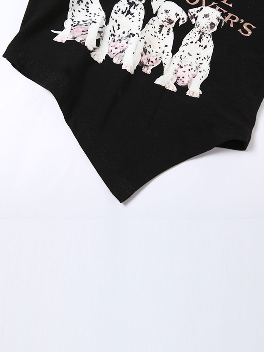 Cute Puppy Print Irregular Short Sleeves Top