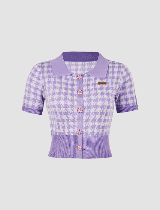 Plaid Flower Knite Crop Top