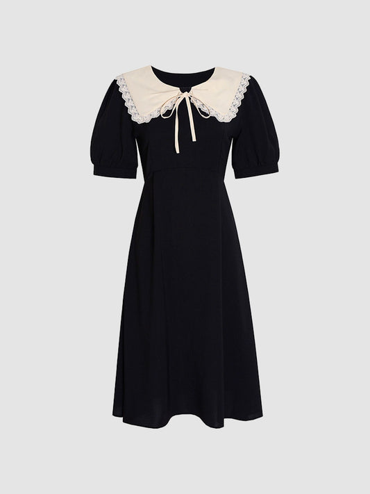 Doll Neck Lace Black Dress