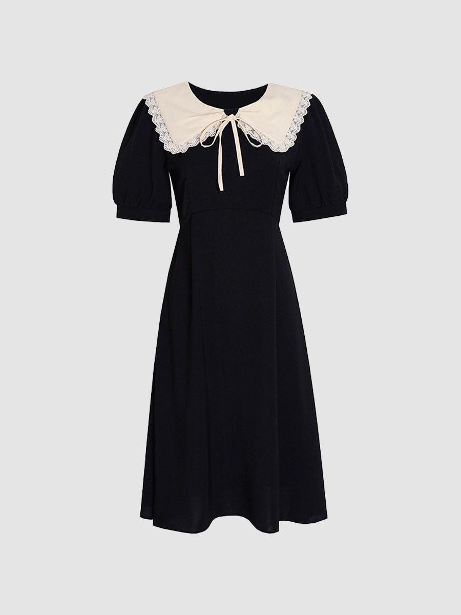 Doll Neck Lace Black Dress