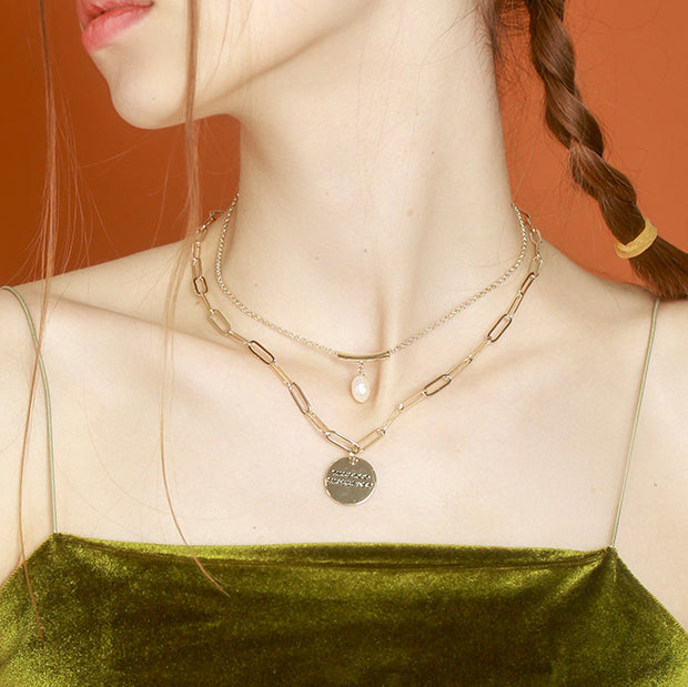 Baroque Double Pearl Metal Necklace