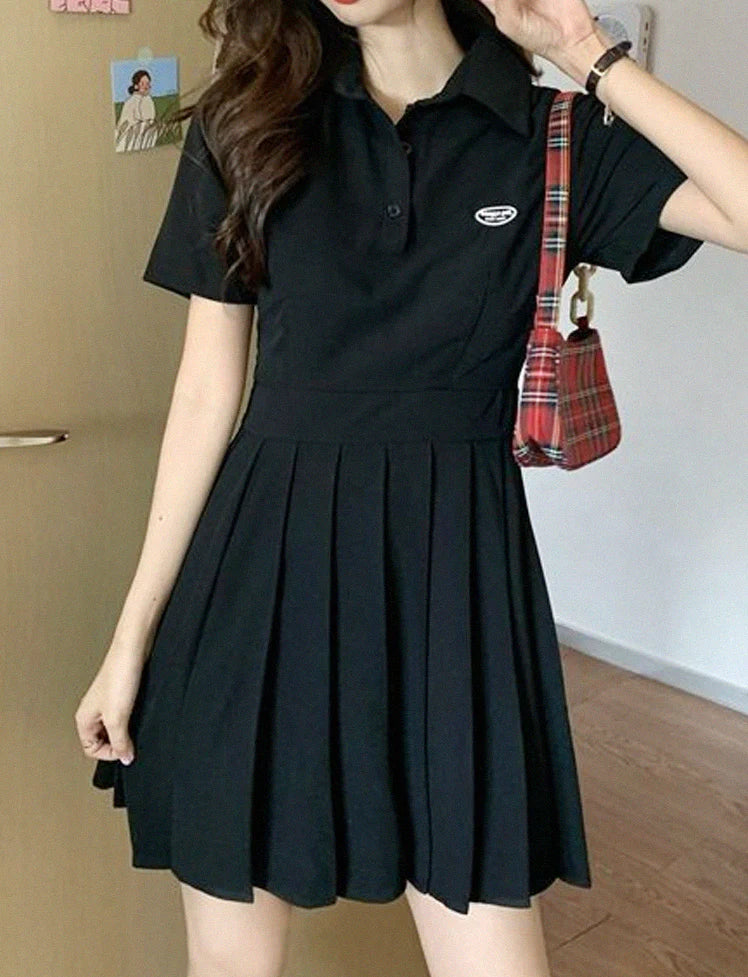 Solid Pleated Shirt Dress with Tie