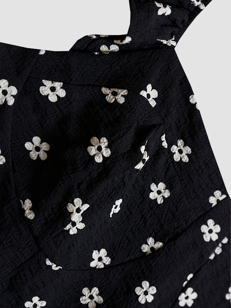 Black Floral Hemline Split Dress
