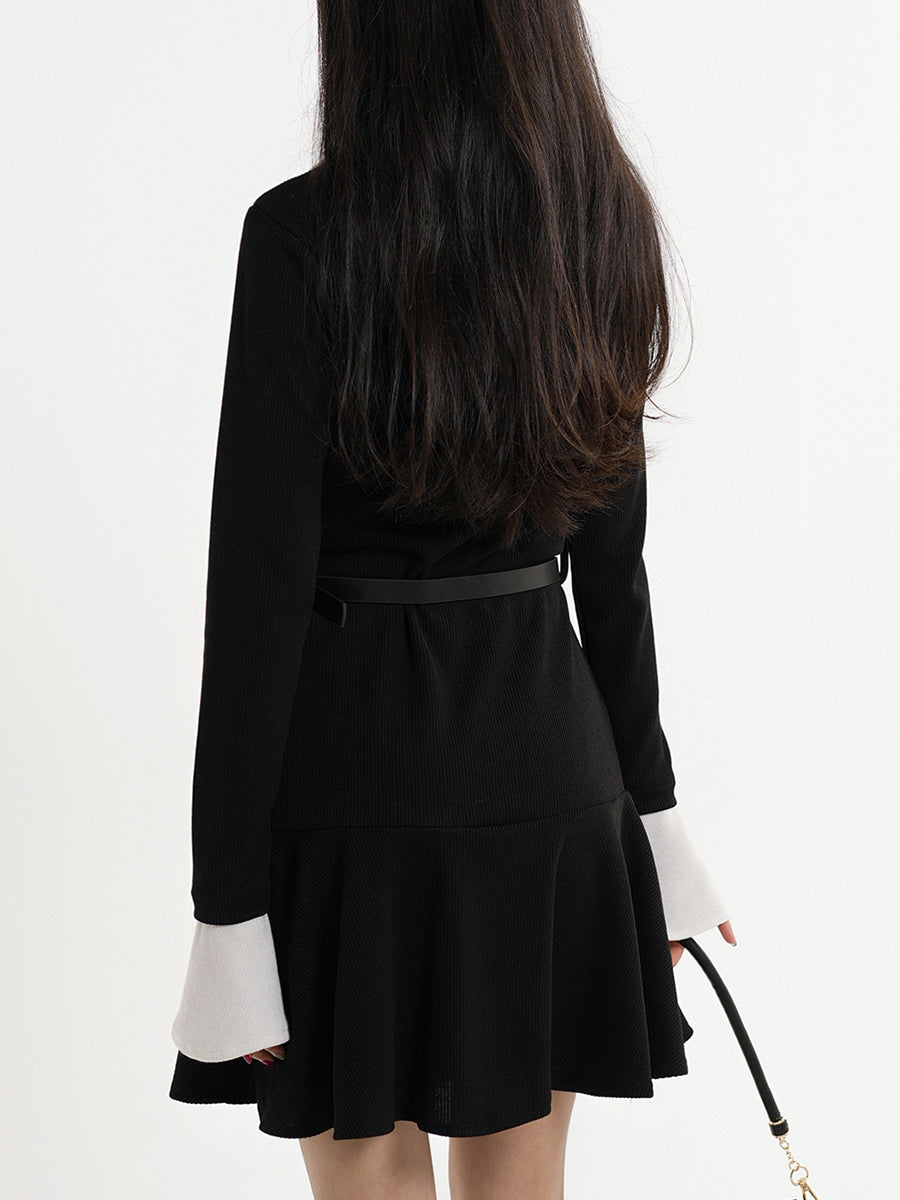 Black Fake Two Piece Dress