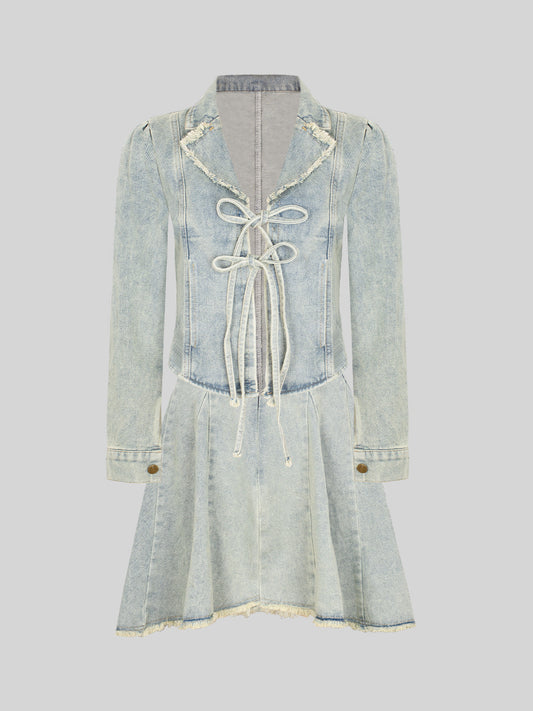Raw Edge Denim Jacket & Skirt Set