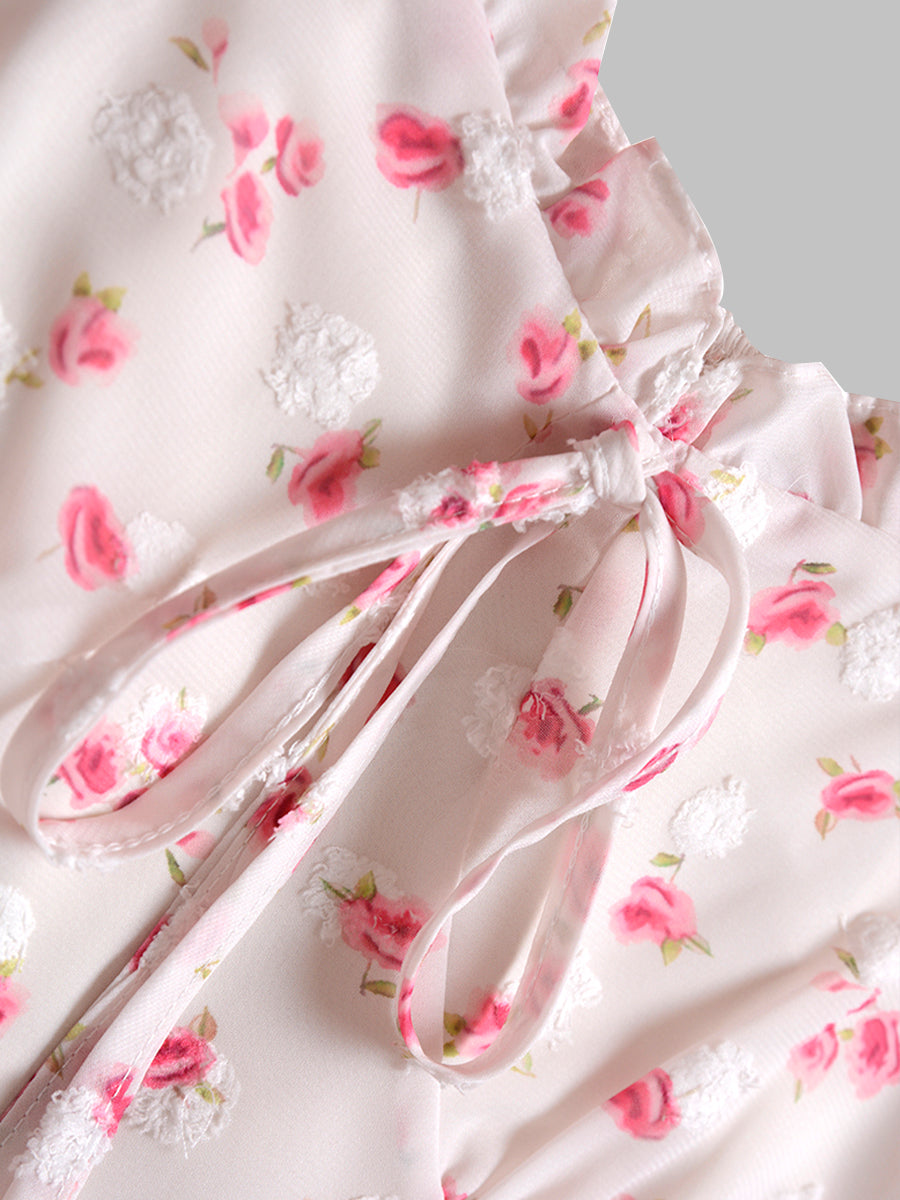 Summer Gentle Floral Bubble Sleeves Dress
