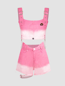 Pink Gradient Camisole + Denim Shorts Set