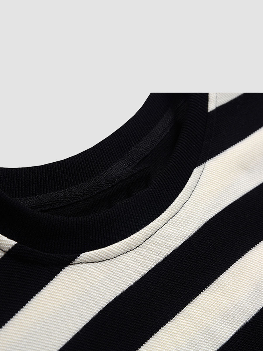Knitted Black And White Striped Loose T-shirt Top