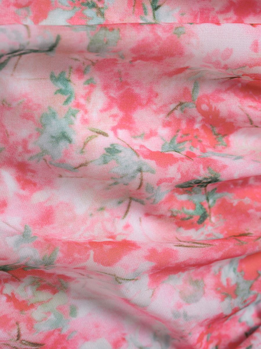 Pink Floral Halter Chiffon Dress