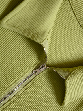 Kpop Short Sleeve Double Zipper Solid Color Top