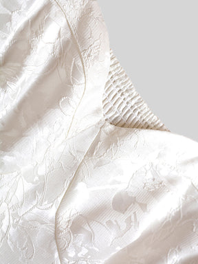 Sweet Jacquard Bubble Sleeve Creamy White Dress