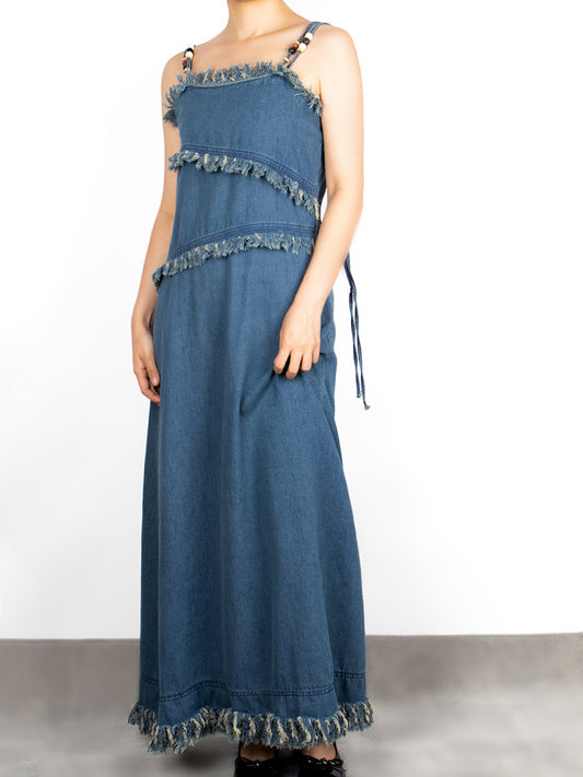 Tasseled Denim Camisole Dress