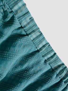 Green Chiffon Bubble Sleeve Top&Drawstring Midi Skirt Set