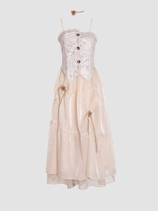Party Bustier Floral Accessory Organza Halter Midi Dress