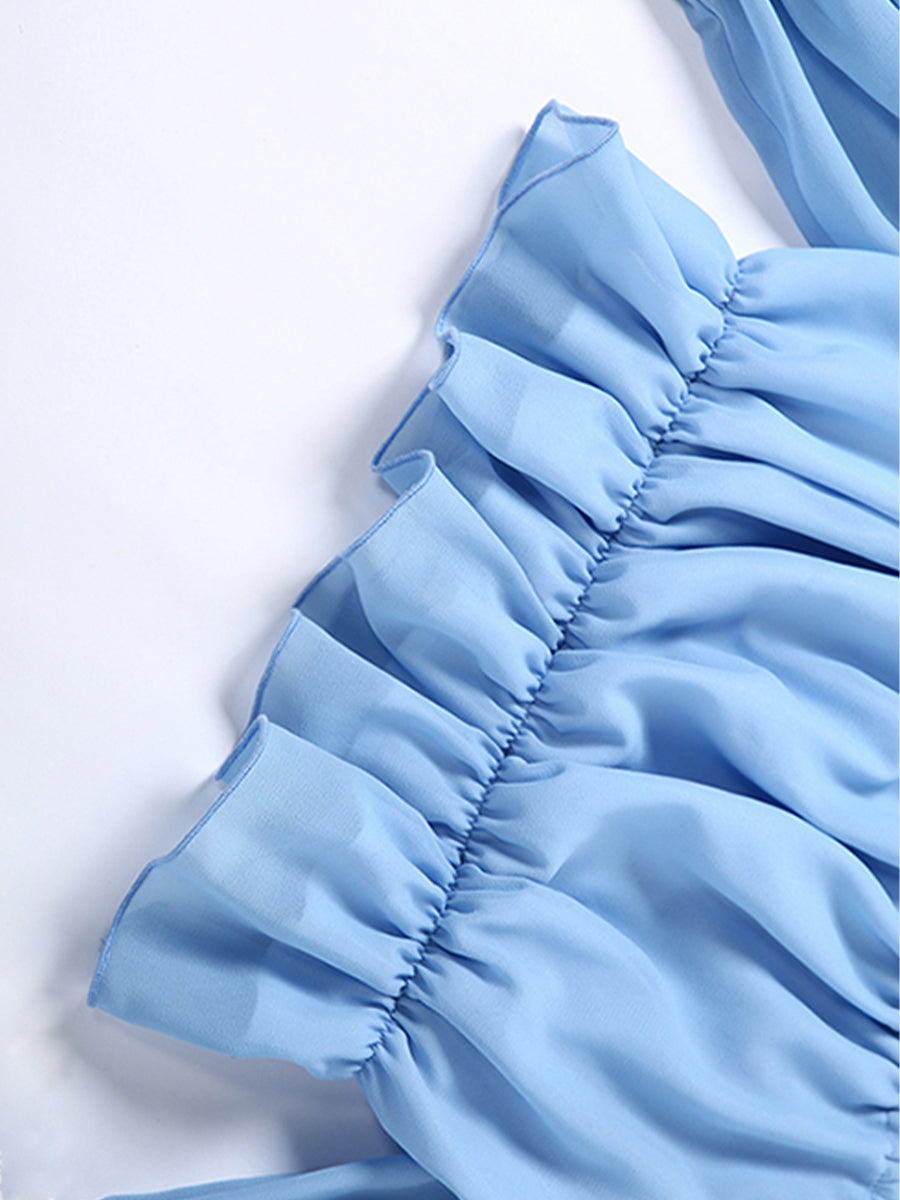 Blue Long Sleeve Crop Top