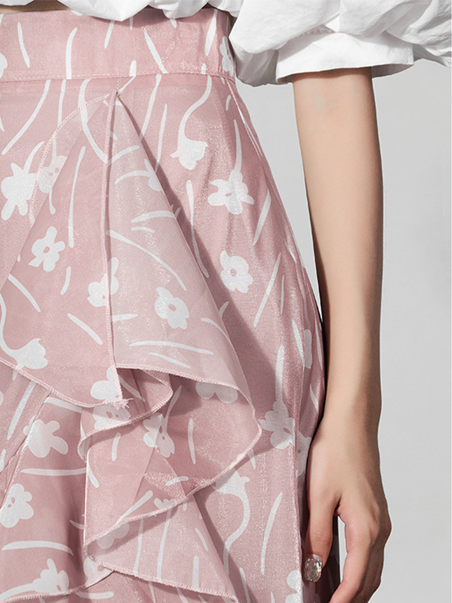 Floral Irregular Midi Skirt