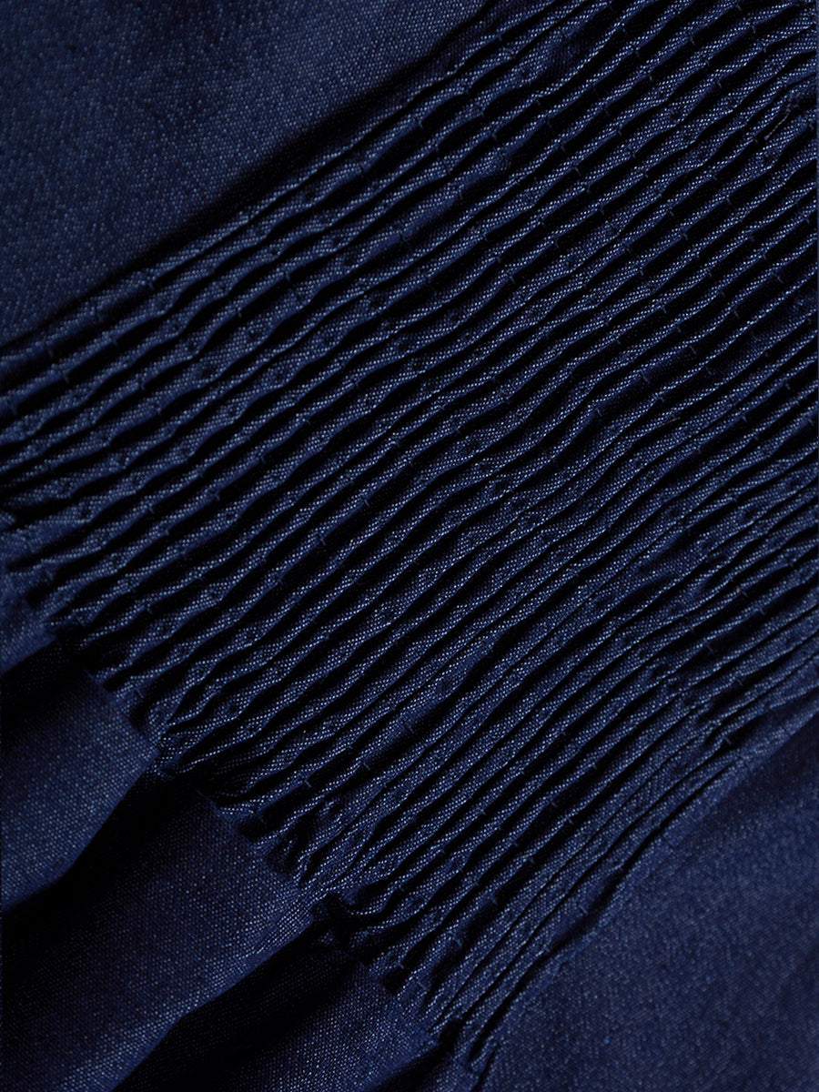 Retro Dark Blue Denim Strapped Midi Dress