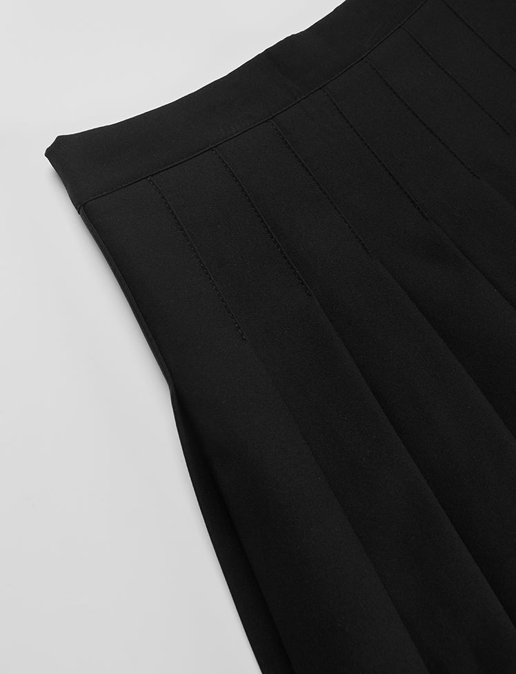 Puff Sleeve Lapel Blouse Top&Pleated Skirt Set