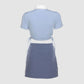 Summer Navy Blue College Style Short Sleeve Top&A-line Skirt Two Pieces Set