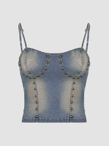 Denim Beaded Lace-up Top
