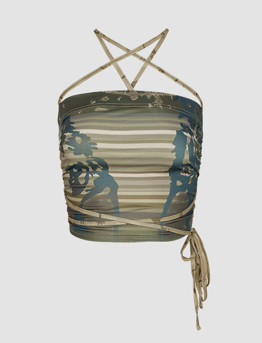 Camouflage Color Tie-up Top
