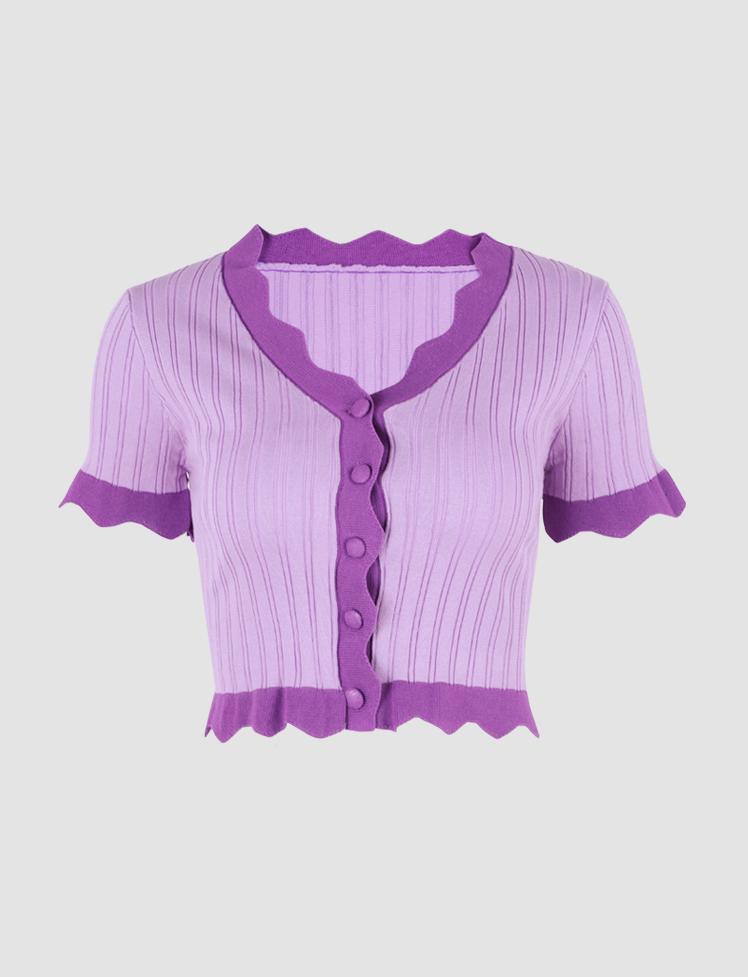 Purple Color Block Short Sleeve Top